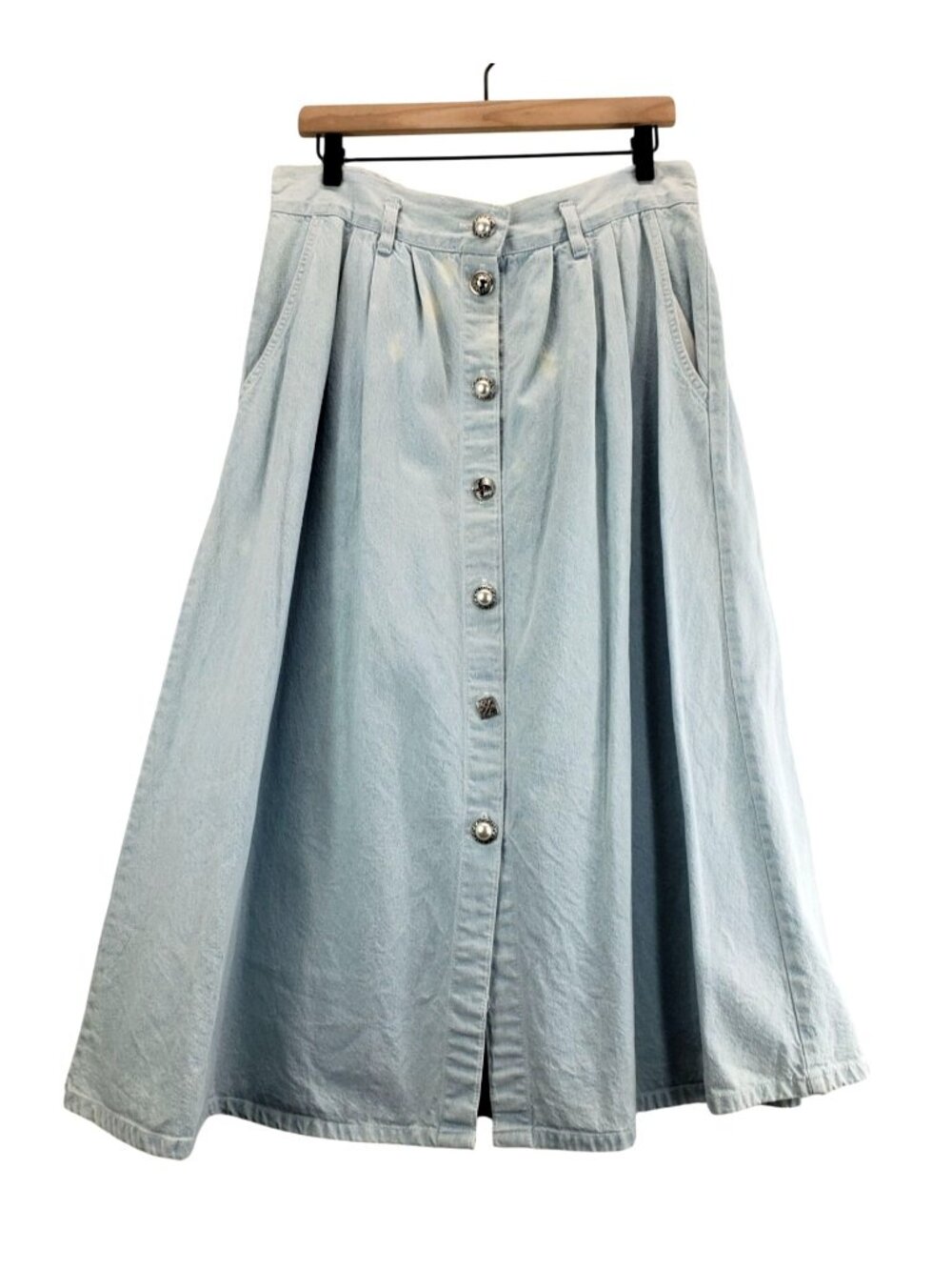 Vtg 80s Light Blue Denim Skirt 18 Cherokee Decorative Button Front A-line Full